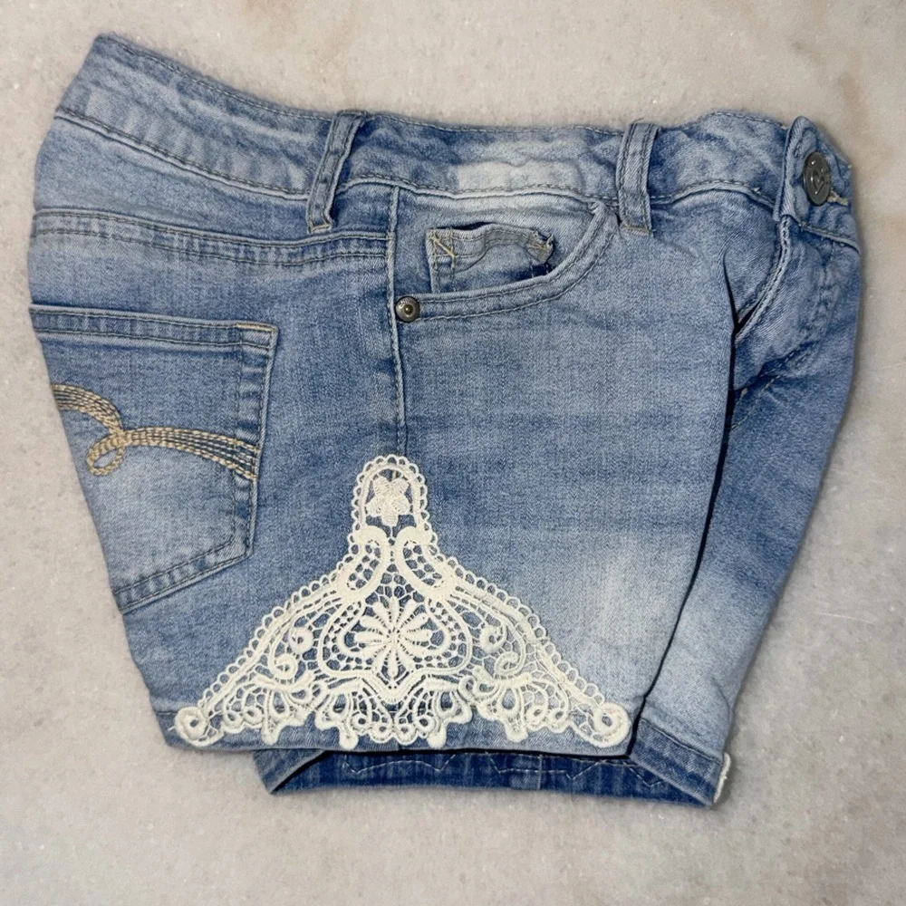 Denim Lace-Trim Girls Shorts Size 12 slim